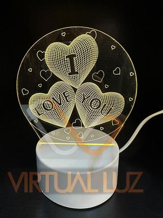 Luminária Led 3d Abajur 4w Acrílico 3cores "I LOVE YOU"