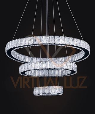 LUSTRE CRISTAL 3 ANEIS+CONTROLE DIMERIZAVEL VL-D705