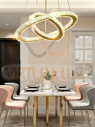 LUSTRE CRISTAL 2 ANEIS+CONTROLE DIMERIZAVEL VL-D715